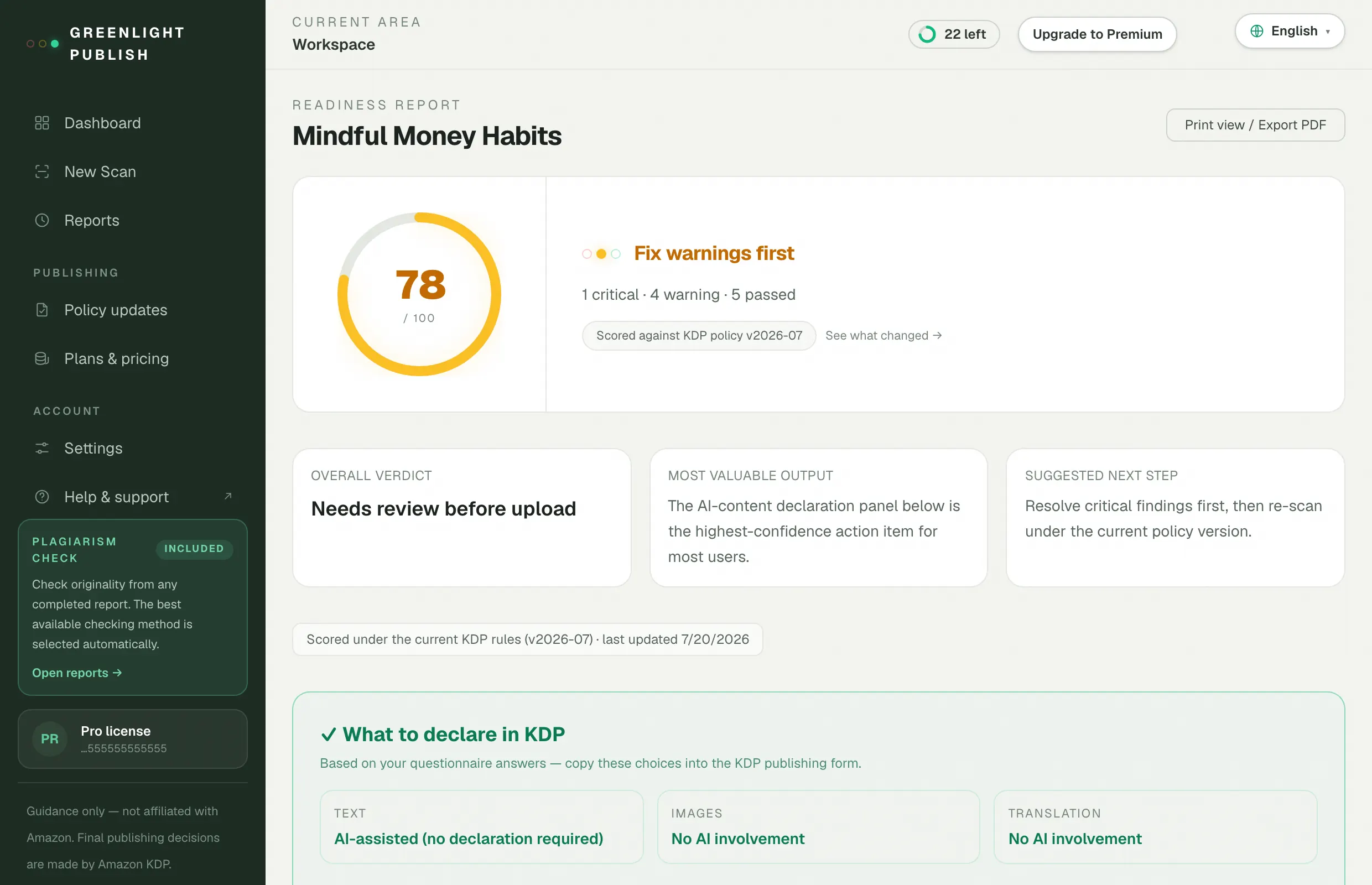 Greenlight Publish report ready for a reviewed client handoff